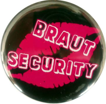 Braut Security Polterabend Button pink schwarz - zum Schließen ins Bild klicken